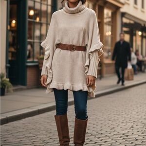 Ardene Cream Knit Tricot Poncho Fits S/M